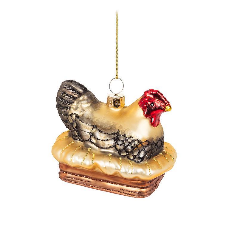 Glass Hen on Roost Ornament