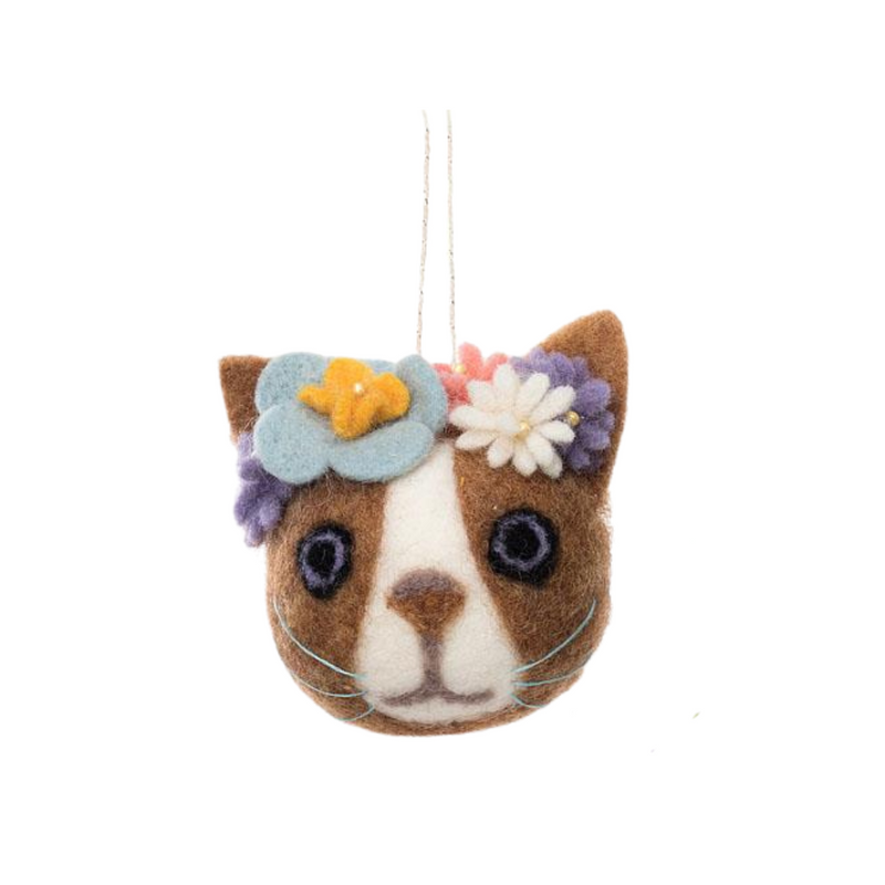 Felted Floral Cat Face Ornaments (Assorted)