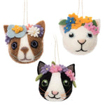 Felted Floral Cat Face Ornaments (Assorted)