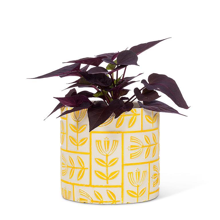 Yellow Floral Grid Planter