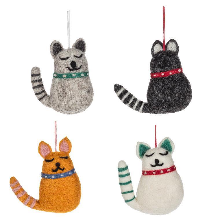 Felted Smiling Cat Ornaments