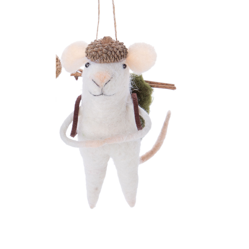 Felted Hiking Mouse with Backpack and Acorn Hat