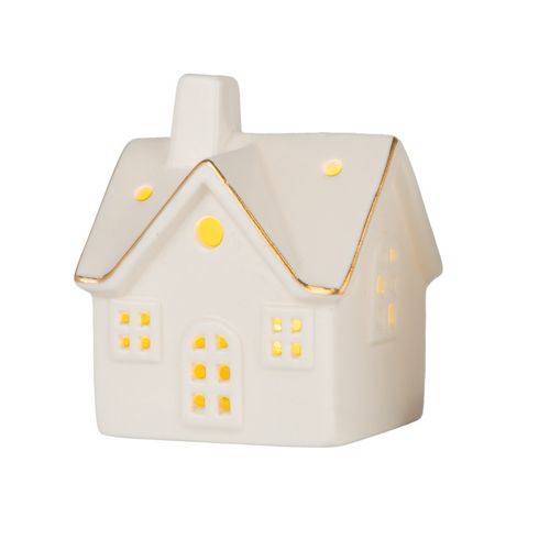 Ceramic Light Up House Ornaments with Gold Trim (2 Styles)