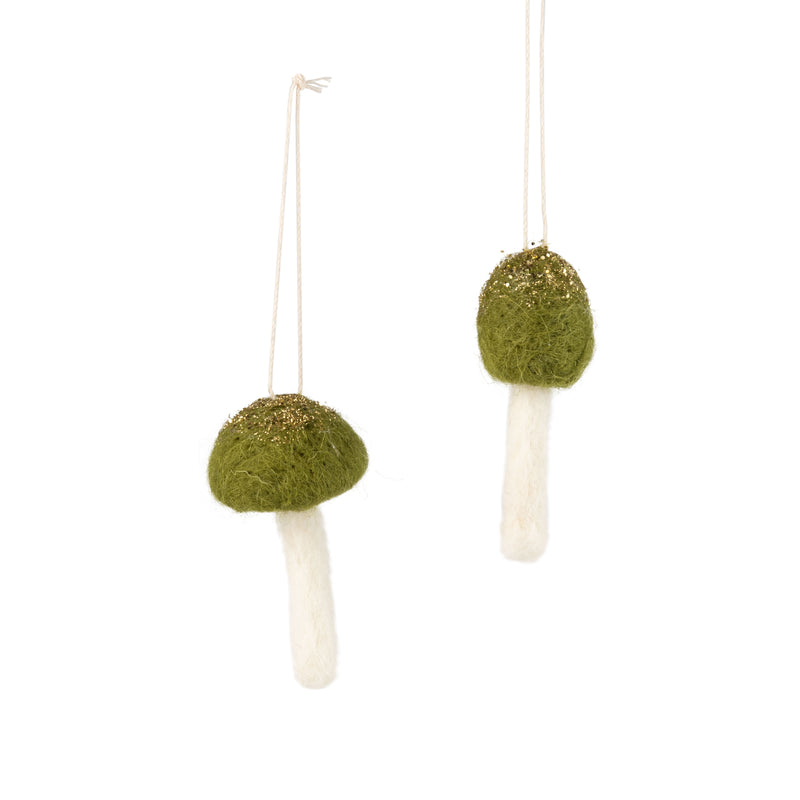 Glitter Green Mushroom Felted Ornaments