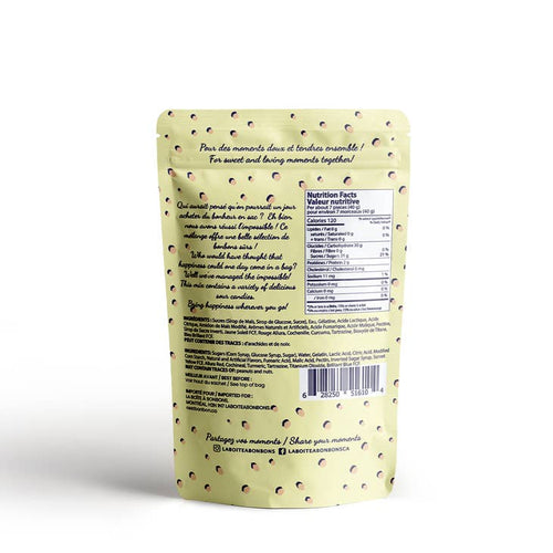 C'est BonBon Sour Mix Gluten Free Squish Candy - a yellow bag full of candy! Photo shows backside of bag