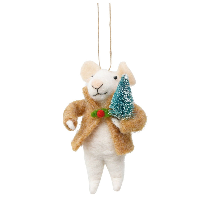 Felted Mouse holding Christmas Tree