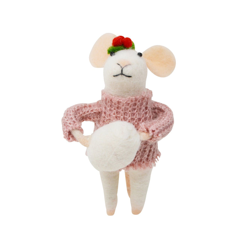 Felted Mouse in Pink Sweater Ornament