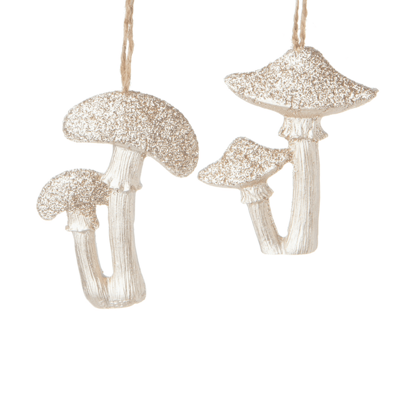 Champagne Mushroom Ornaments with Glitter