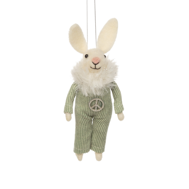 Felt Bunny in Green Jammies Ornament