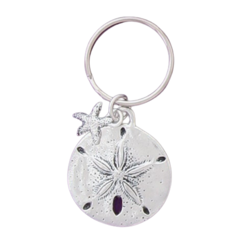 shows a pewter sand dollar with a star fish charm