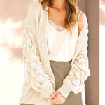 Bubble Sleeve Open Front Chunky Knit Cardigan