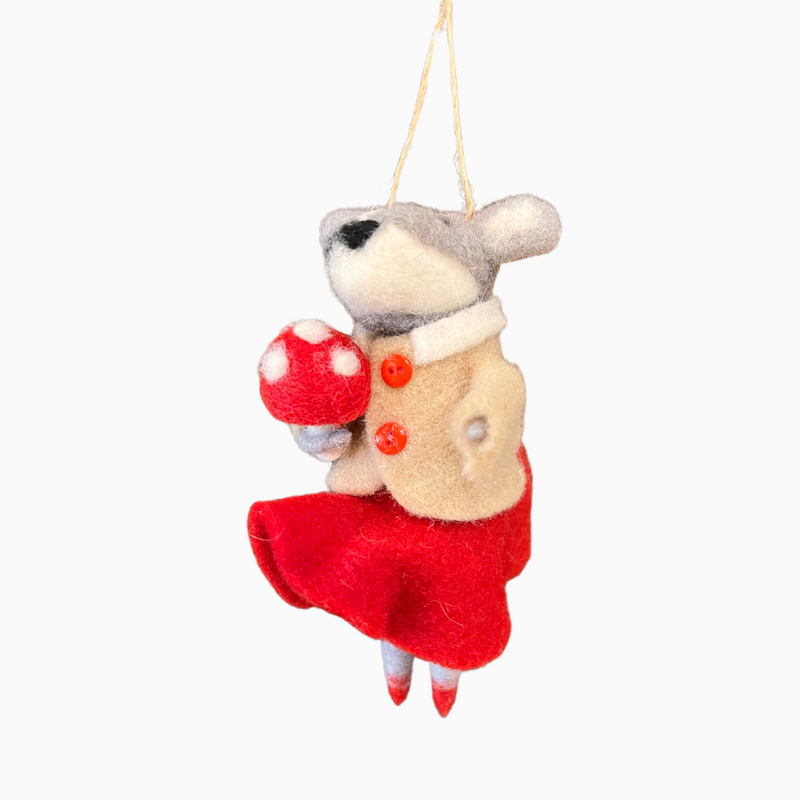 Felted Mushroom Badger Ornaments