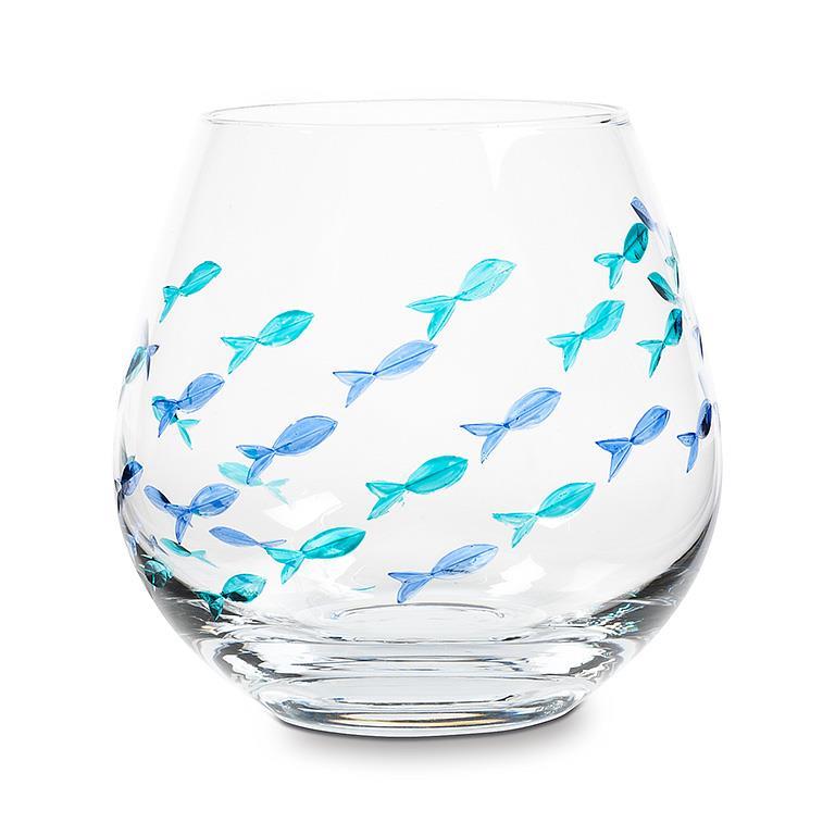 Blue & Green Fish Stemless Wine Glass (21 oz.)