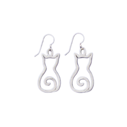 pewter earrings with the outline of a cat