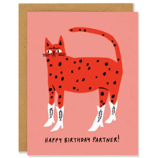 Happy Birthday Partner! Cowboy Kitty Card