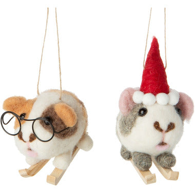 Felted Skiing Gerbil/Guinea Pig Ornaments