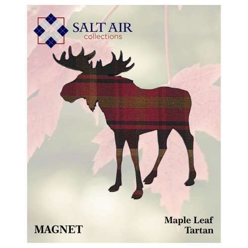 maple leaf tartan moose magnet by salt air collections. moose-shaped and made in nova Scotia, this magnet features the maple leaf or Canada tartan