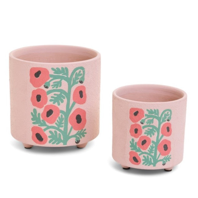 Small Pink Floral Cement Plant Pot