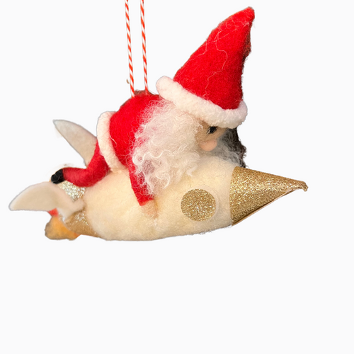 Santa On Rocket Felted Ornament
