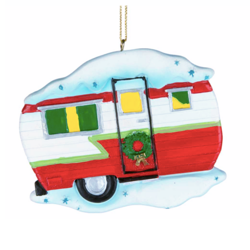 Camper with Snow Ornament