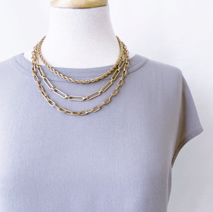 Worn Gold Necklace With Multi Maxi Link Chain